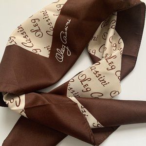 Designer Oleg Cassini Square Logo Rain Scarf Brown Water Repellent 26 X 28